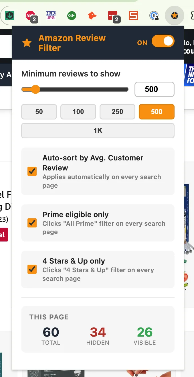 Amazon Review Filter screen 2