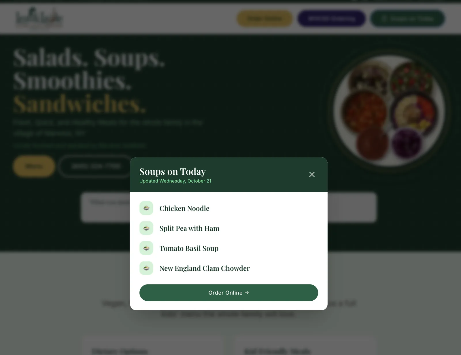 Soups on Today, updated automatically from the point-of-sale system