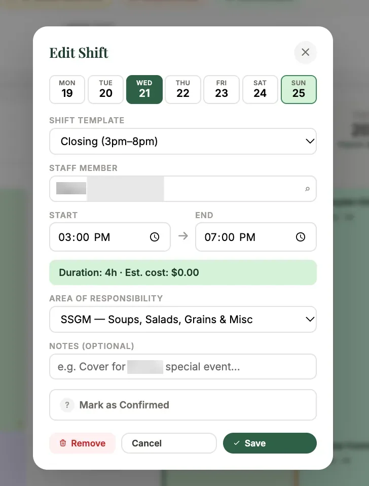 Schedule builder screen 2