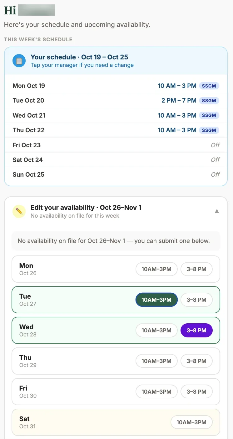 Schedule builder screen 3