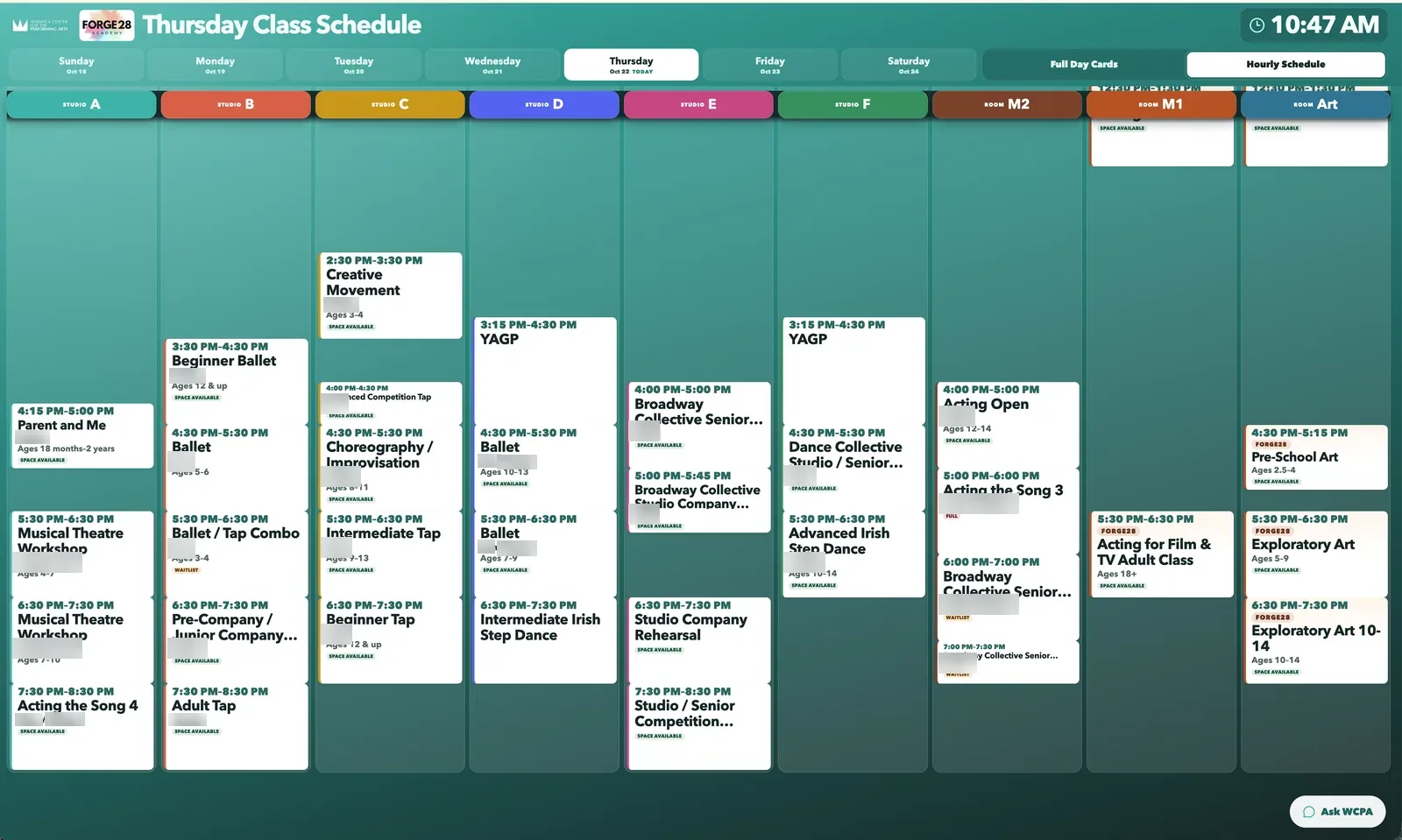 Class schedule screen 2