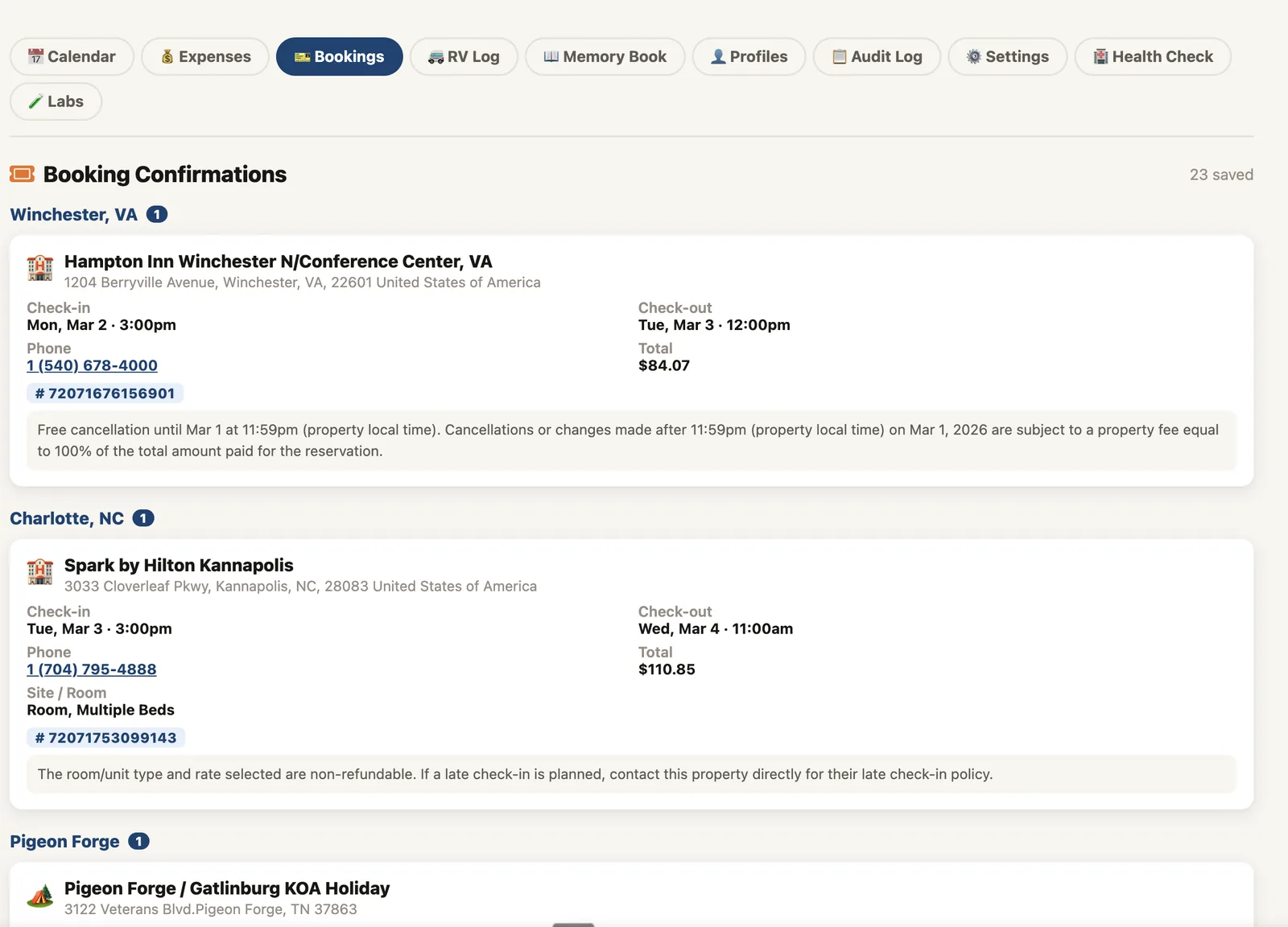 Road trip planner screen 4